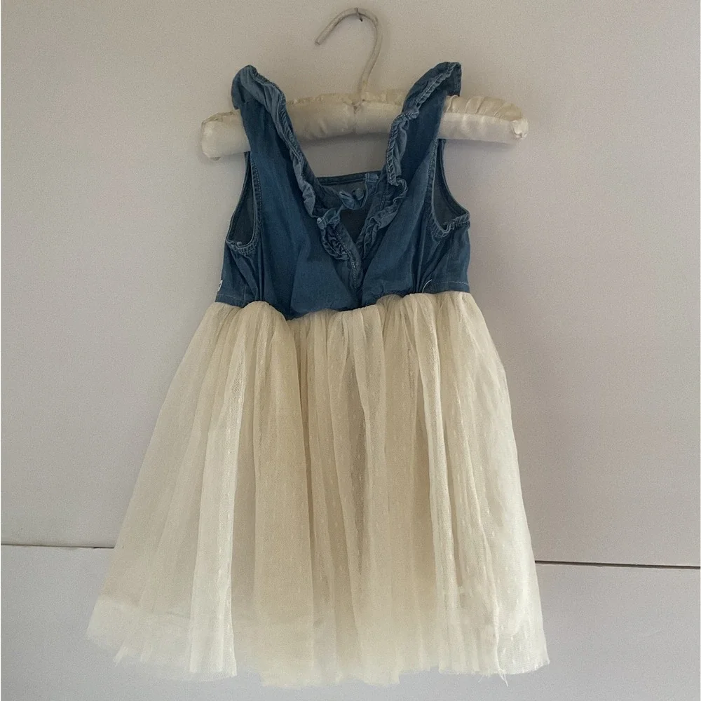 Calvin Klein Jeans Toddler Girls Denim Tulle Dress Size 2T Blue Ivory Sleeveless